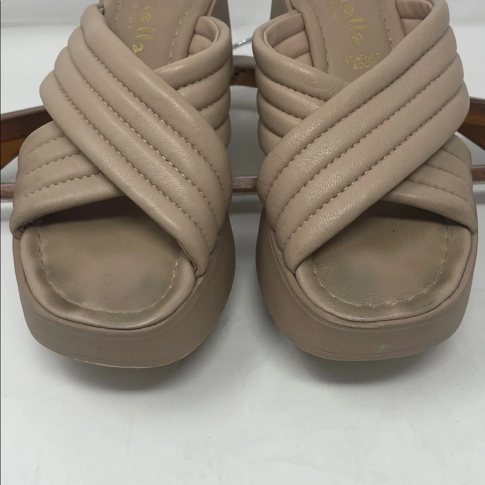 Mariella Beige Platform Criss Cross Platform Slip-On Sandals Size 6.5